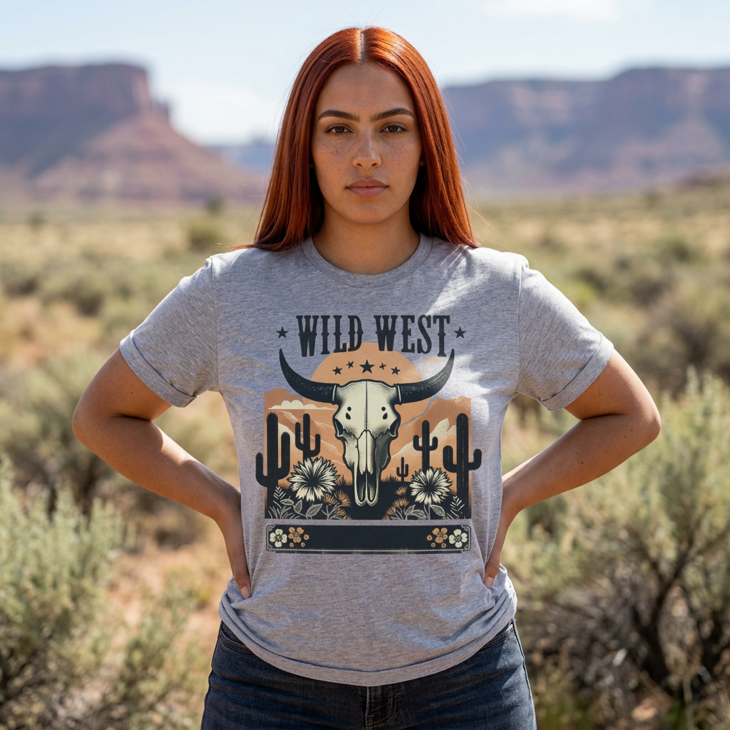 Wild West Skull T-Shirt — Southwestern Desert Cowboy Graphic Tee